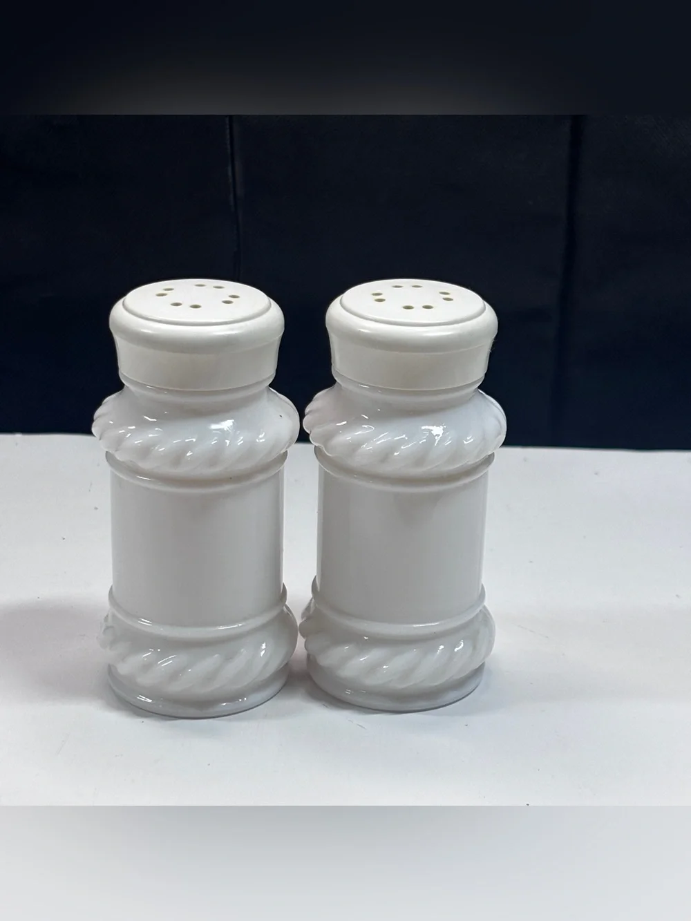 Vintage HAZEL ATLAS Milk Glass Salt Pepper Shaker Set Black Rooster